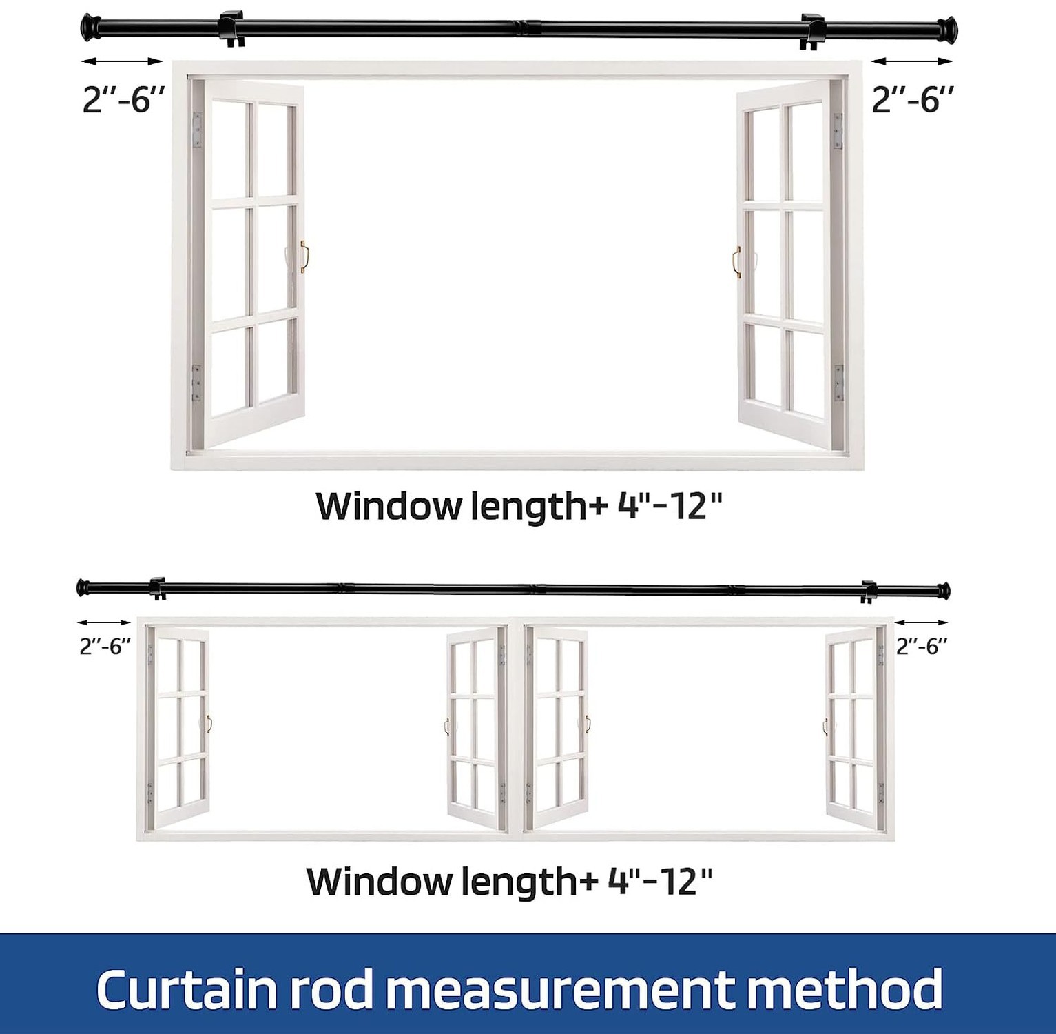 Small Curtain Rods for Windows 30″ to 45″ 5/8 Inch Standard Decorative Black …