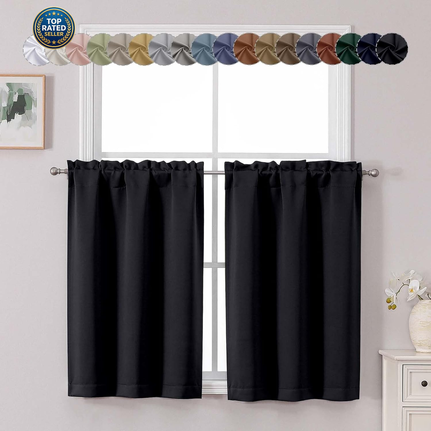 Short Black Out Curtains 36 Inch Length, Small Blackout Curtain Tier Thermal Ins