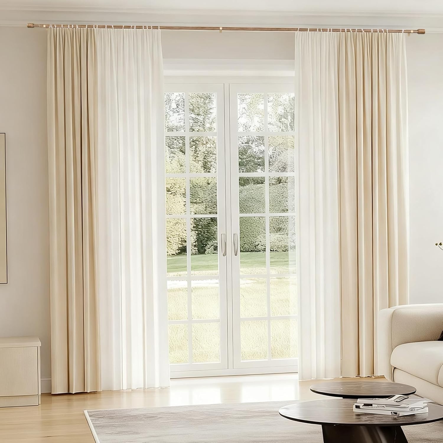 Elegant 5/8” Diameter Adjustable Curtain Rods 30-90 Inch – 2 Pack Wood Grain