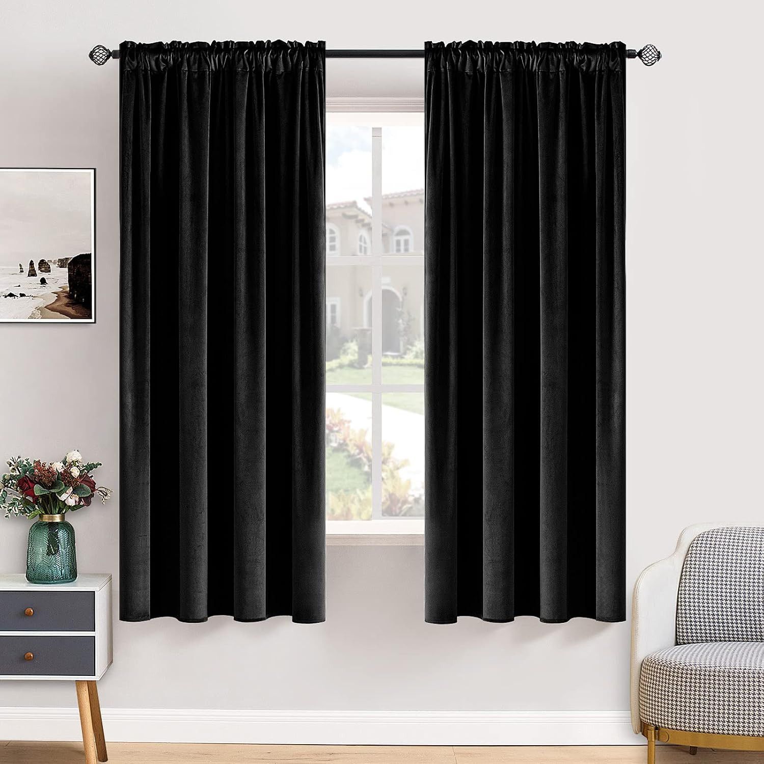 MIULEE Black Velvet Curtains Thermal Insulated Blackout Halloween Curtain Drapes