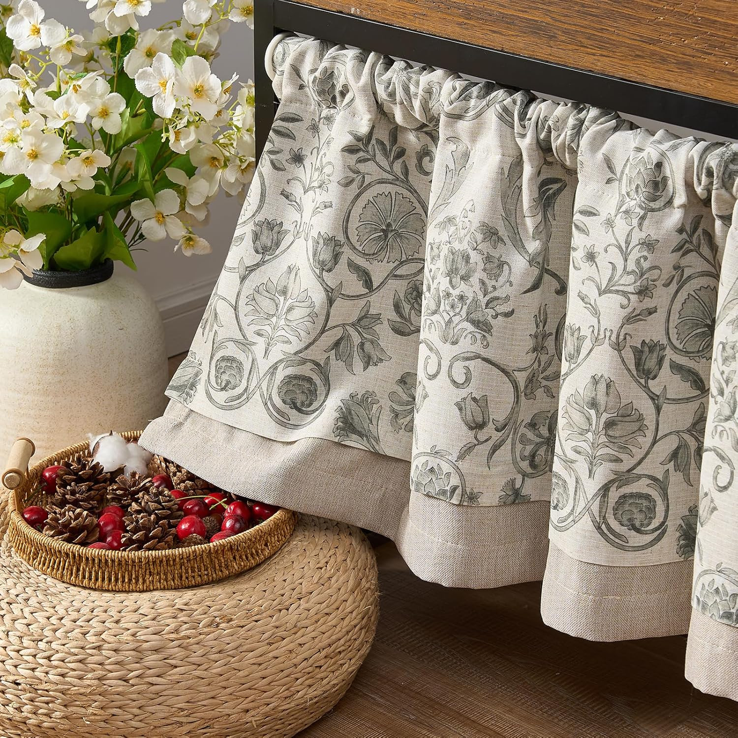 jinchan Linen Valance Kitchen Curtain for Windows Double Layer 16 Inch for Livin