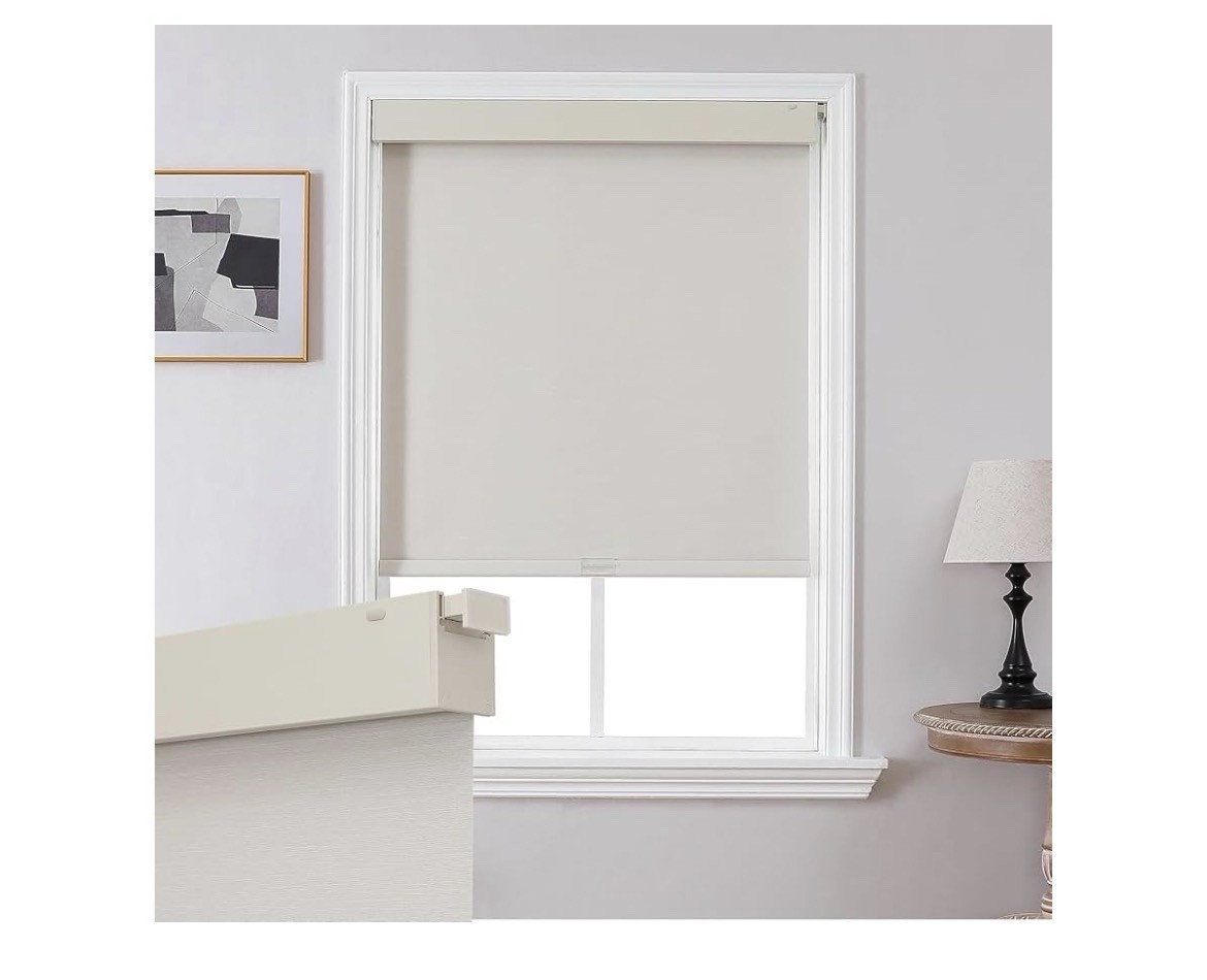 Joydeco No Drill Blackout Shades Free-Stop Cordless Roller Shade Beige 35”Wx75”H