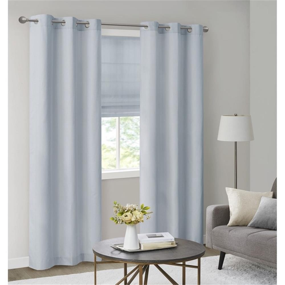 Pemberly Row Basketweave Room Darkening Cordless Roman Shade in Blue 33×64″