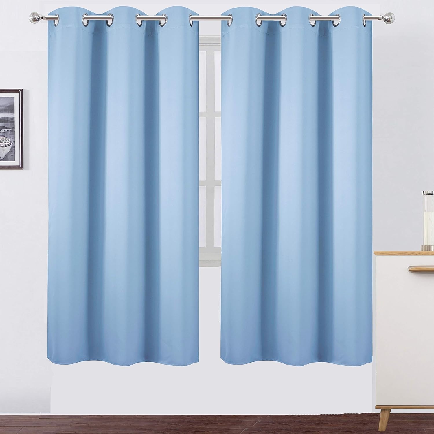 Sky Blue Thermal Blackout Curtains/42 x 72 Inch/Set of 2 Panels Room Darkenin…