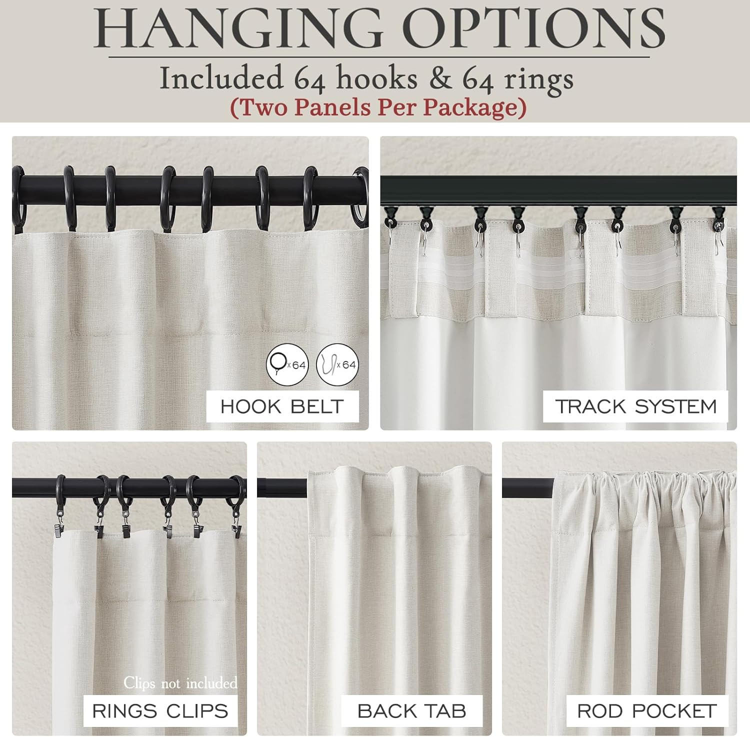 Luxury 108″ Blackout Curtains for Sliding Glass Doors, 2 Panels, Cream Beige