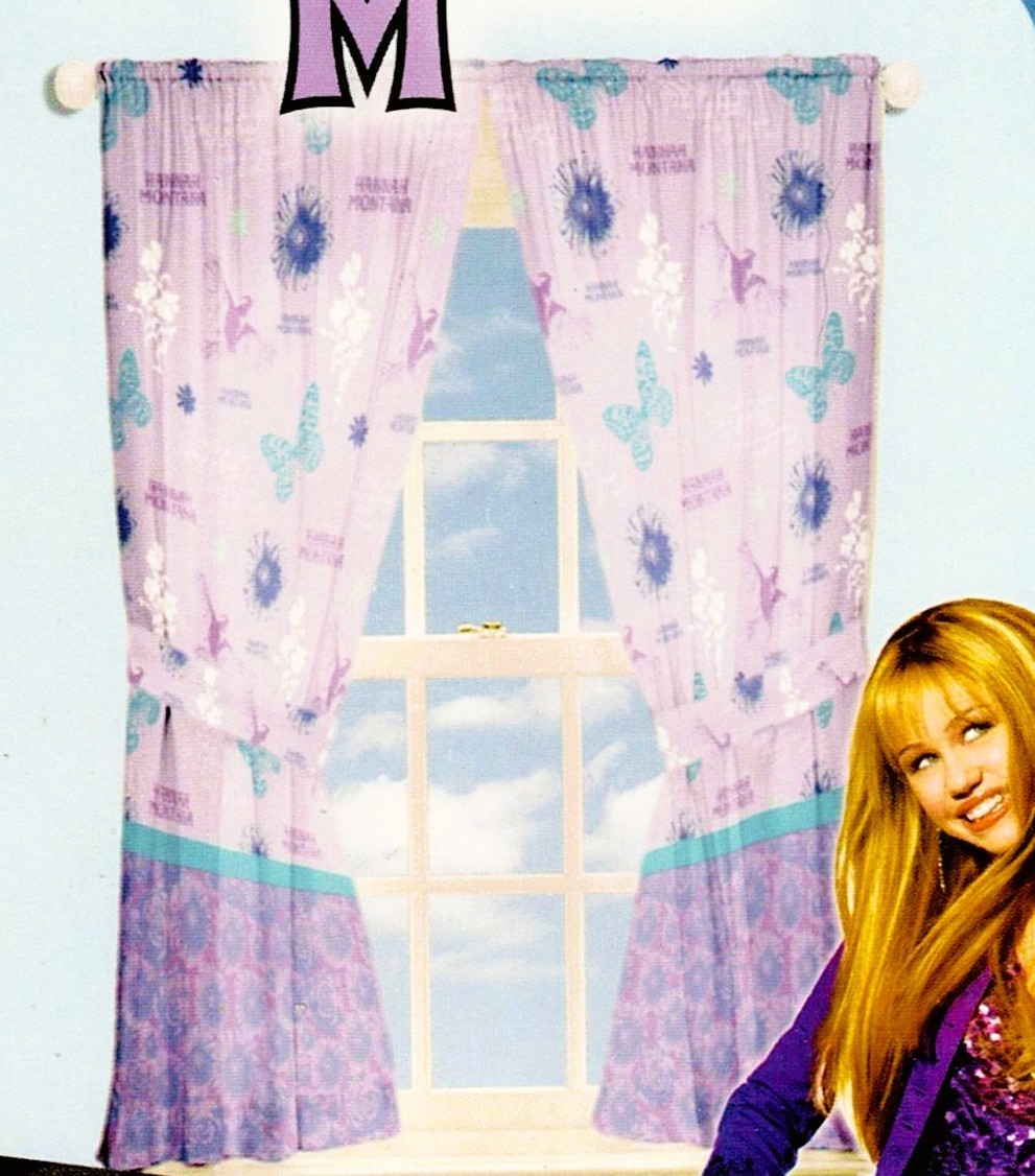 NEW~1 pair window curtains~Disney Hannah Montana Daisy Patch drape panel~82″x63″