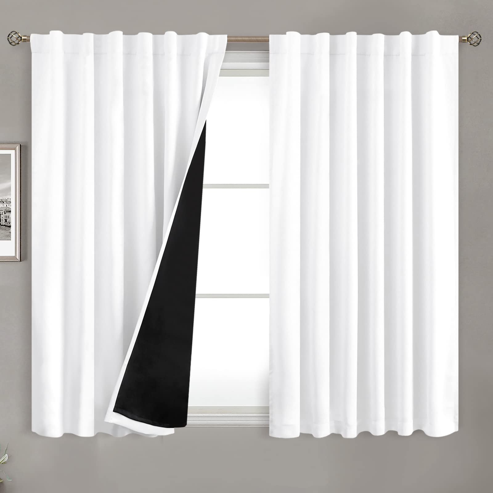BGment 100% Blackout Curtains 54 Inches Long with Black Liner, Rod Pocket and…