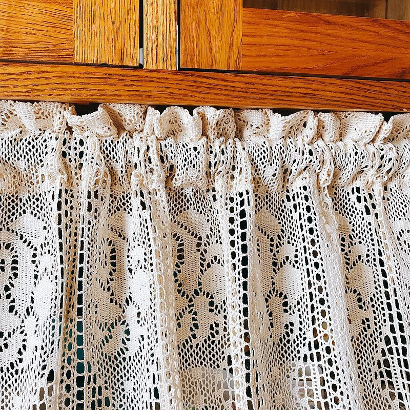 Rustic Farmhouse Hand Crochet Lace Cafe Curtain Valance Tiers Kitchen Rod Pocket
