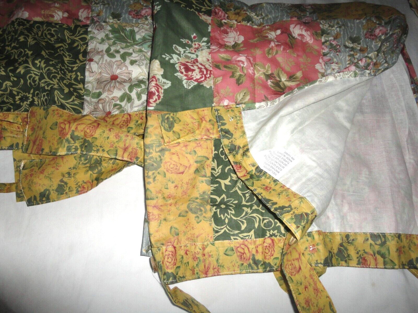 GREENLAND ANTIQUE CHIC GOLD GREEN PATCHWORK (2)TAB TOP CURTAIN PANELS 42X84