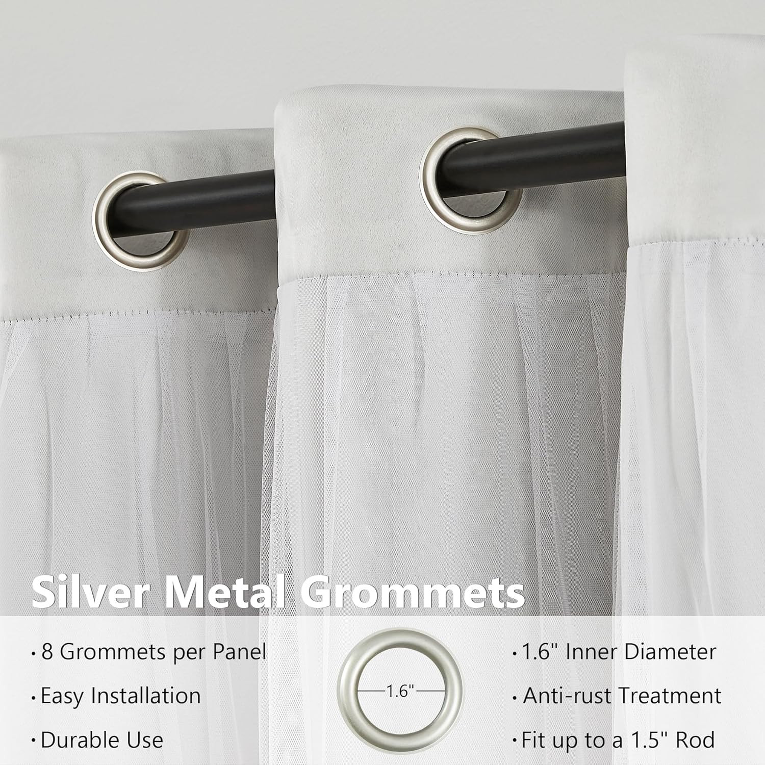 Blackout Ombre Window Curtains with Sheer Overlay, 2 Panels, 52″x90