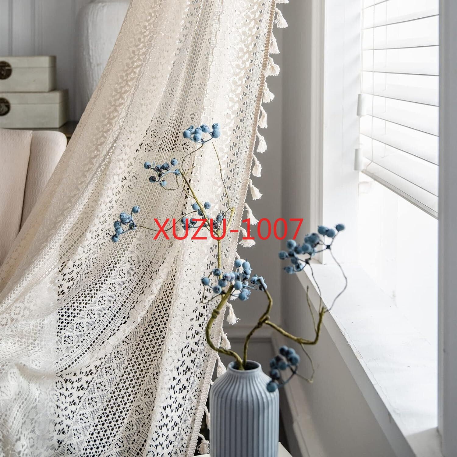 Crochet Lace Curtain Panels Window Drapes Bedroom Living Room Rod Pocket Rustic