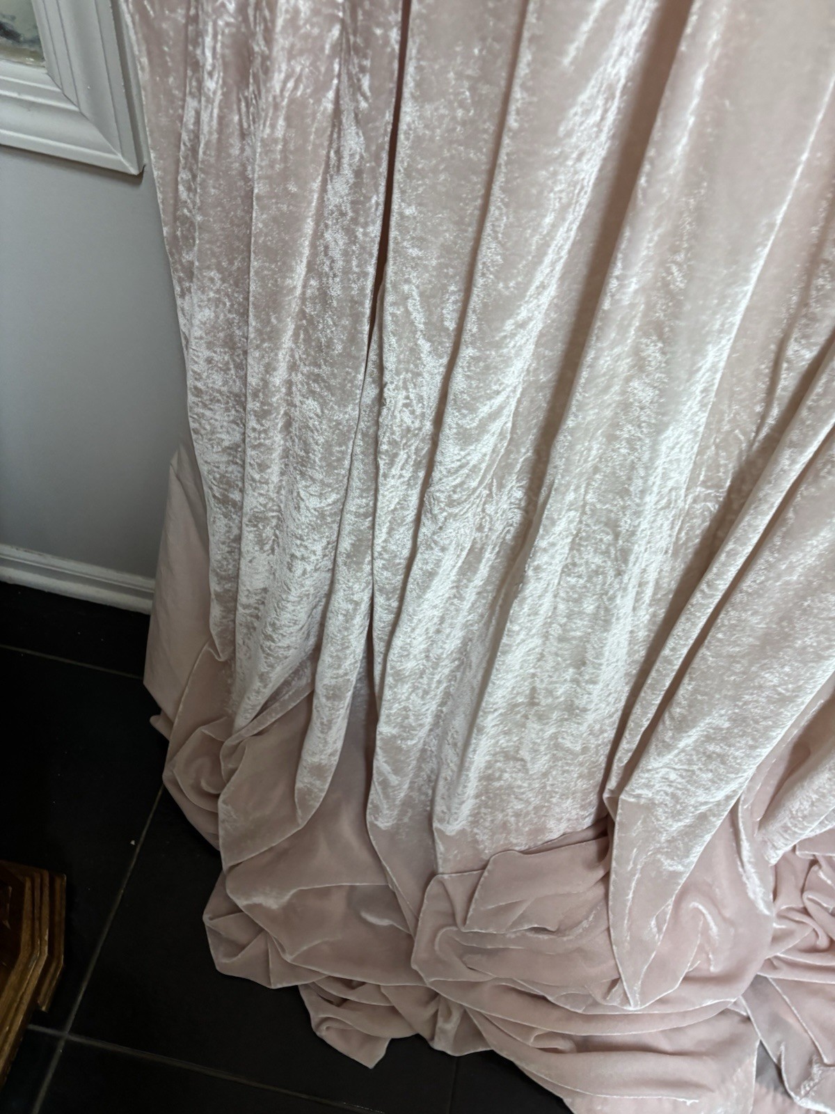 Set/2 Pottery Barn Teen 44×84” Shimmer Velvet Tie Top Drapes Blush Pink