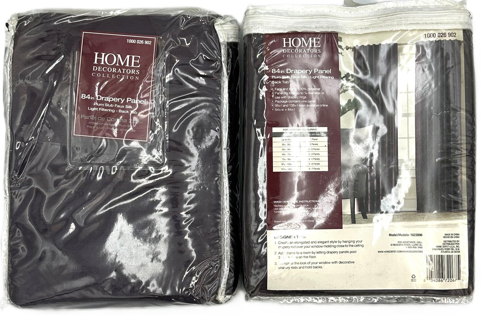 2-PACK Home Decorators Collections Plum Slub Faux Silk Curtain, 54in W x 84in L