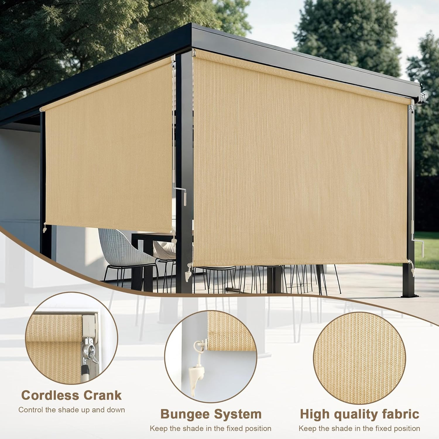 Porch Screens for Patios outside Outdoor Privacy, Cordless Sun Shades Roll up Bl