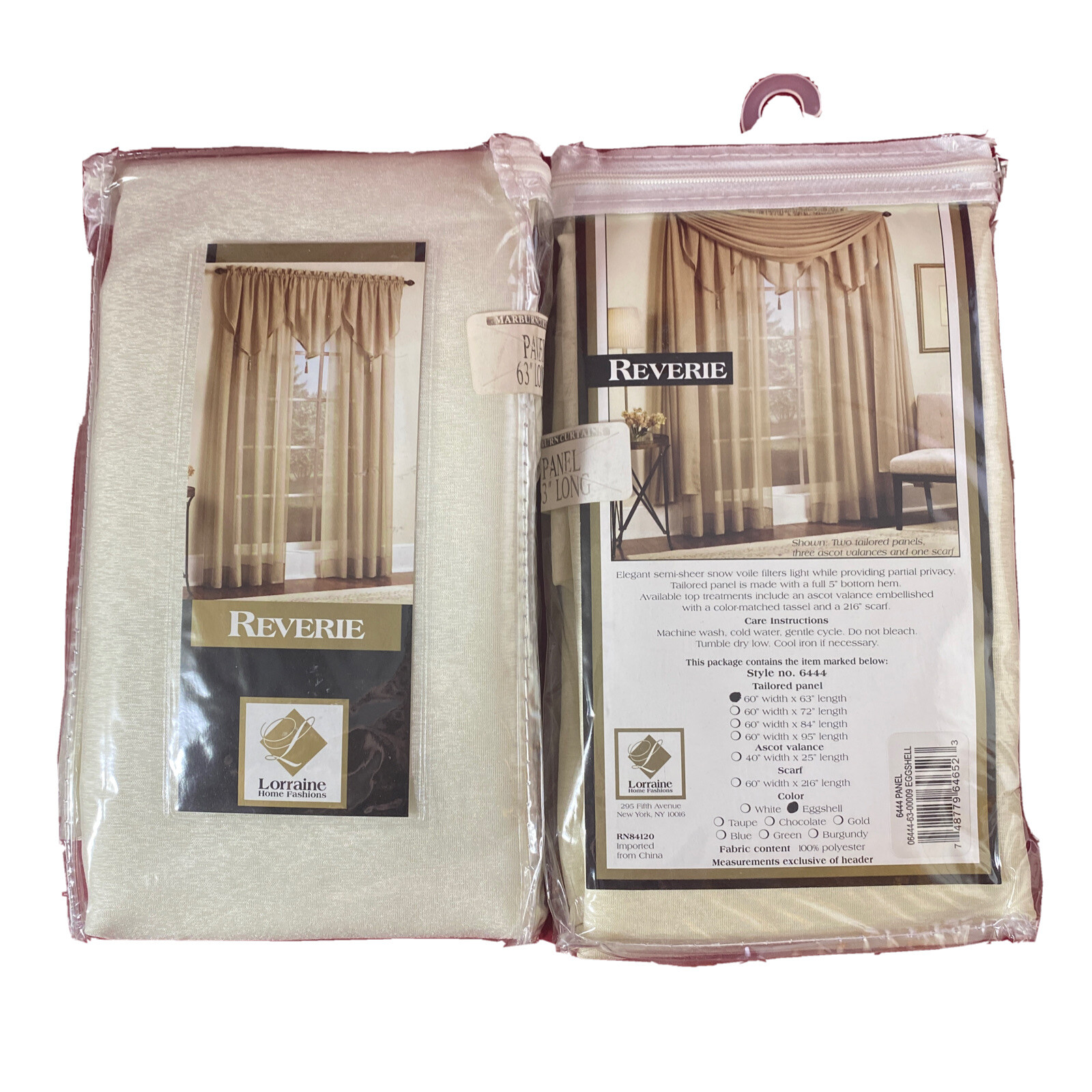 2 Lorraine Home Fashions Riverie Eggshell Sheers 63”L X 60”W