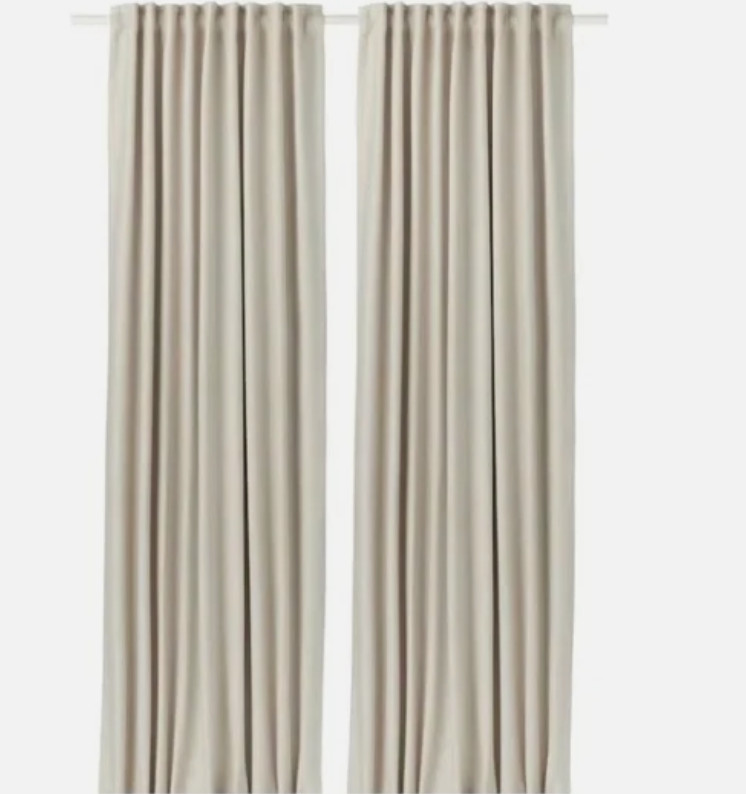 IKEA VILBORG Gray Room Darkening Curtains Pair Fine Stripe Size 57×98 in NEW