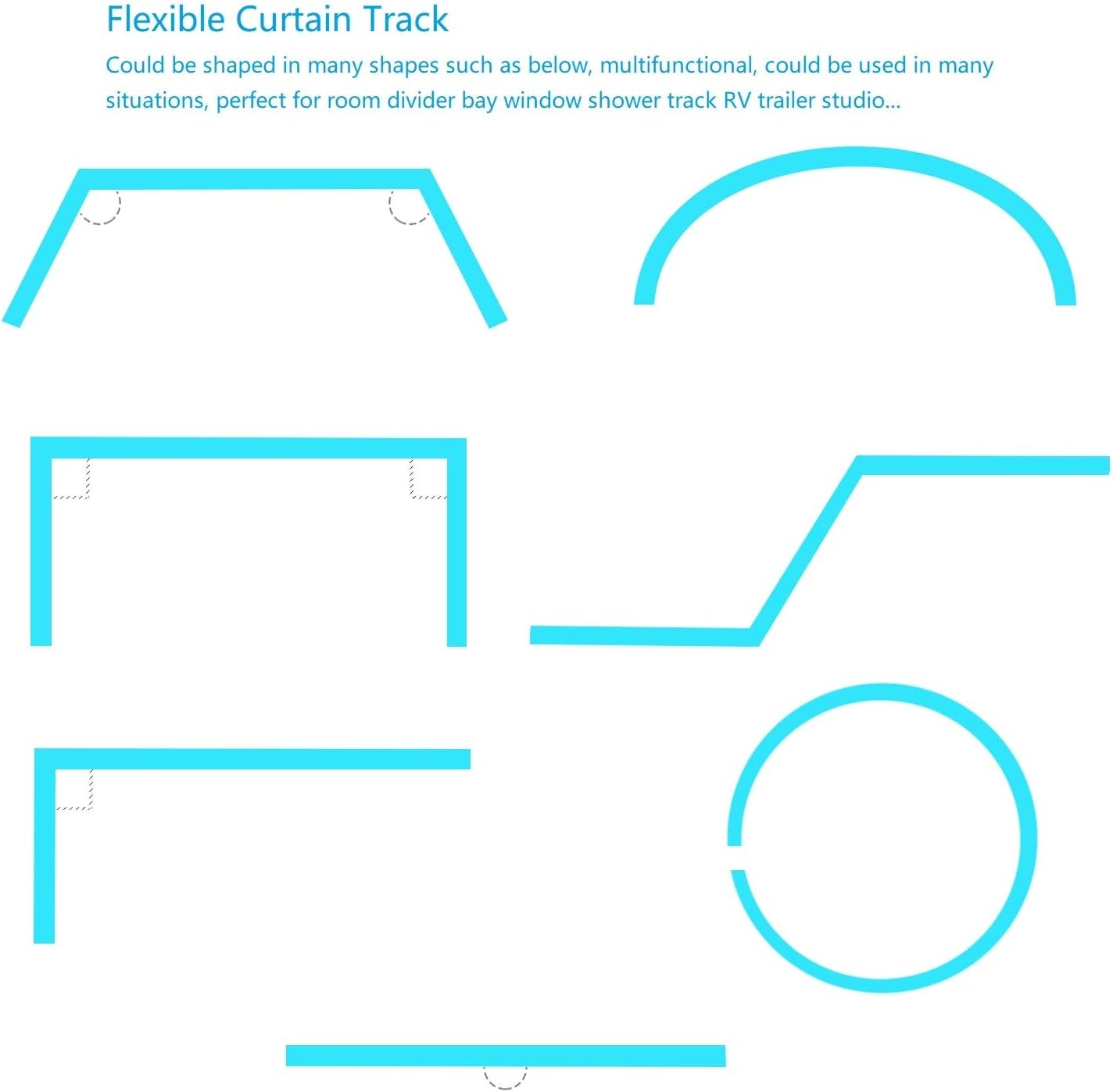 Flexible Bendable Curved Ceiling Curtain Track, 1 Meter(3.3 ft) for L, U, Circle