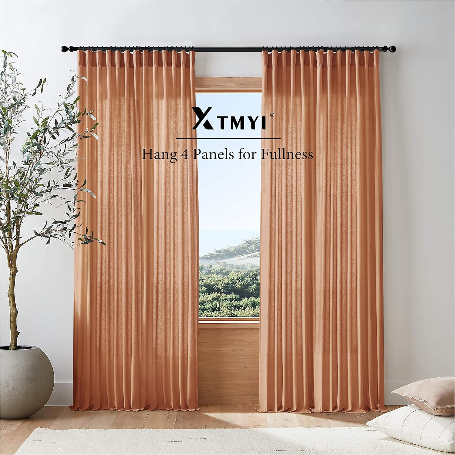 XTMYI Terracotta Vintage Boho Curtains, Rust Colored Linen Sheer Rustic Farmhous