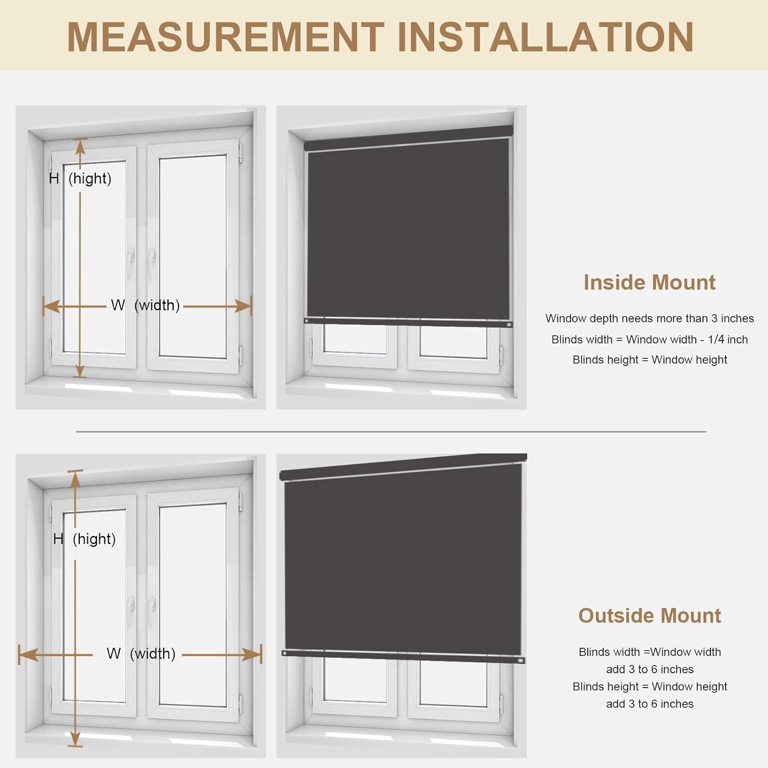 Blackout Cordless Roller Shades 20″ W x 72″ H Black
