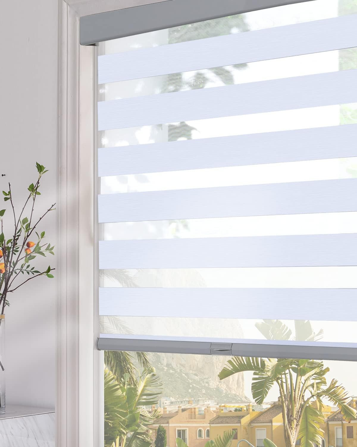 Persilux Blackout Zebra Blinds for Windows (22″ W x 64″ H, Light Grey) Cordless