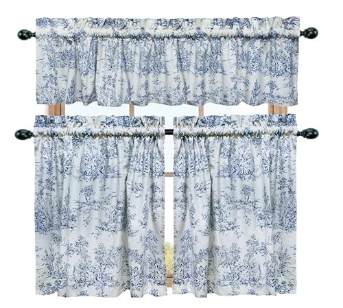COTTON CRAFT Café Curtains – Tier Window Treatment Curtains – Blue White