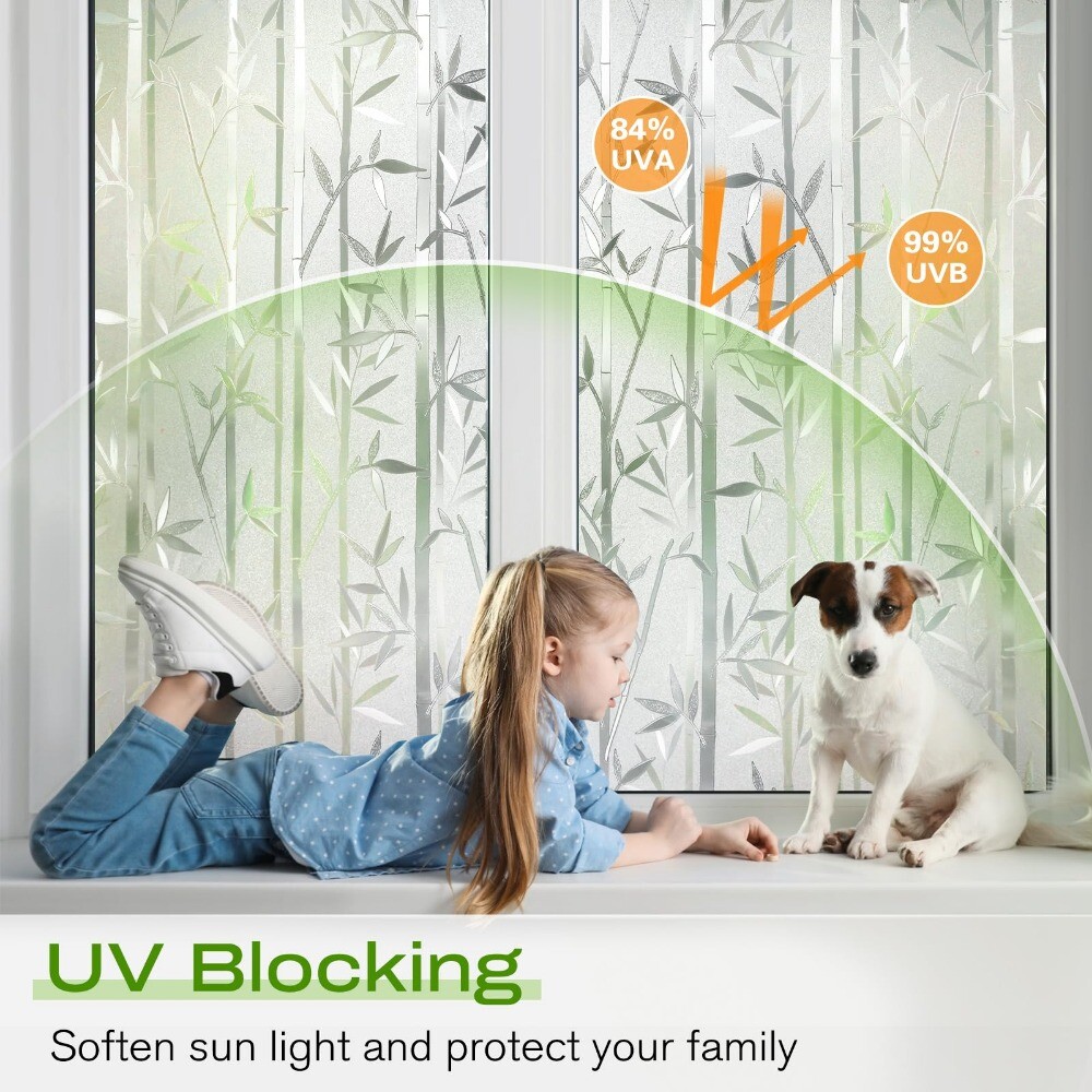Rabbitgoo Frosted Window Privacy Film Bamboo Static Cling Film Home Decorative