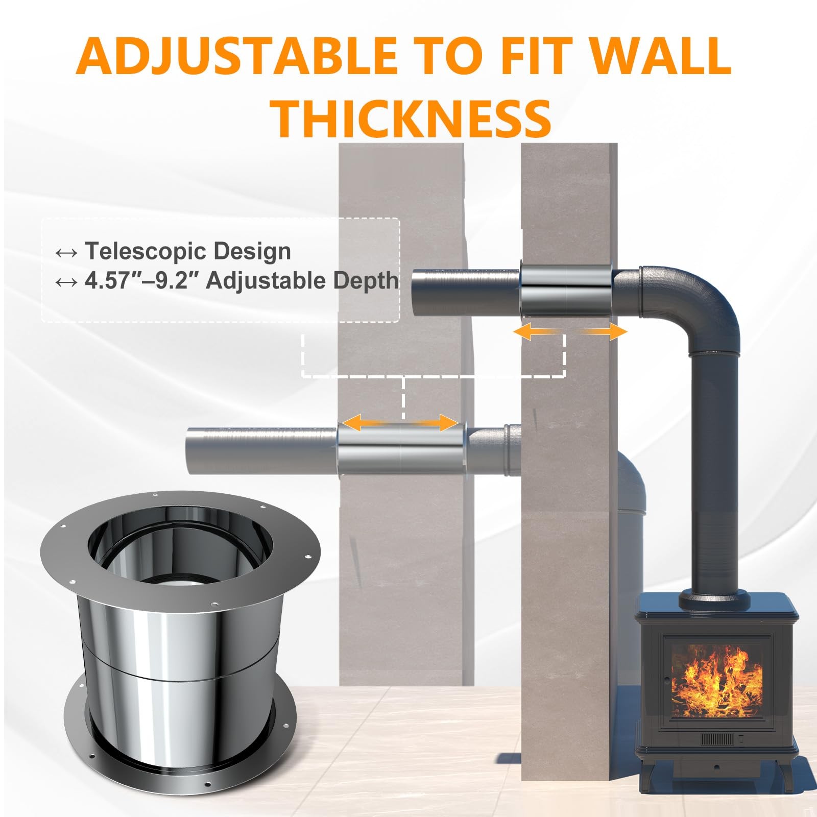 Wall Thimble, Fits 6 Inch Double-Wall Chimney Pipe, 8 Inch Inner Flange Diameter