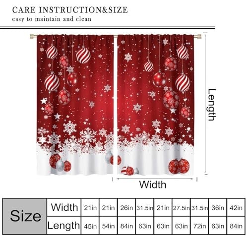 Christmas Window Curtains, Red Xmas Ornaments 20.5″W x 45″L (Pack of 2) Xmas-5
