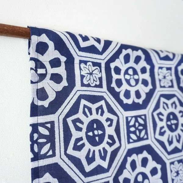 Japanese Traditional Handmade Linen Noren Curtain – Ancient Pattern, Indigo Blue
