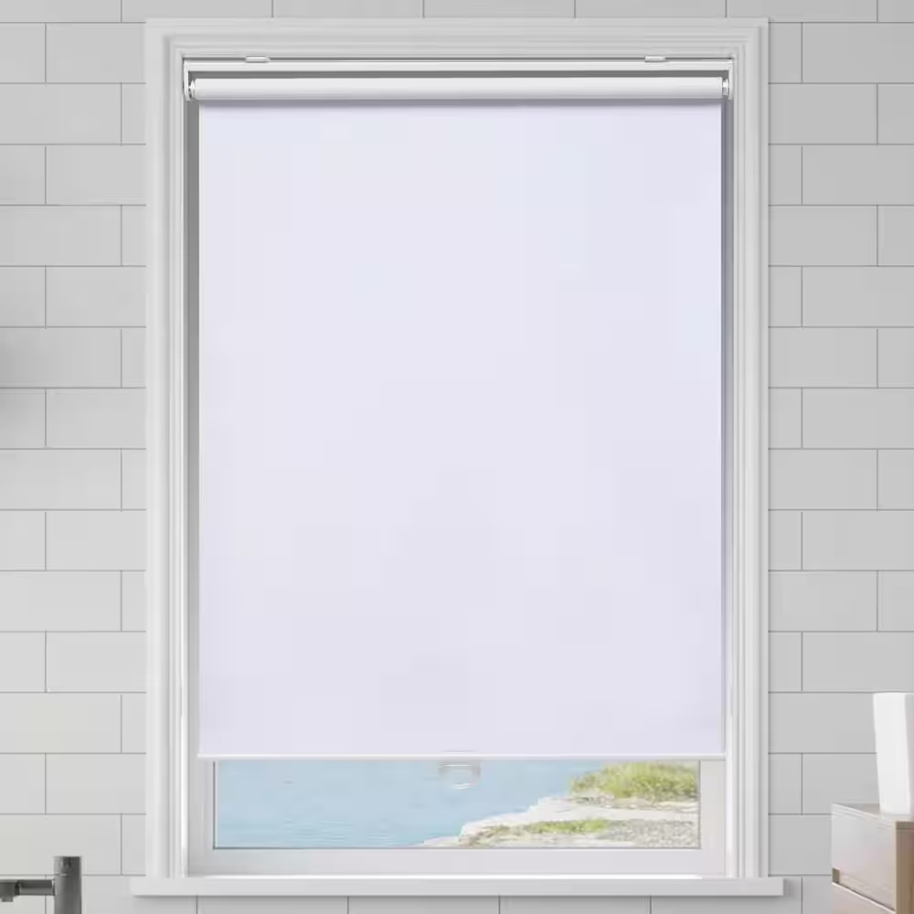 White Cordless Blackout Polyester Roller Shades for Windows UV Protection 32 In.
