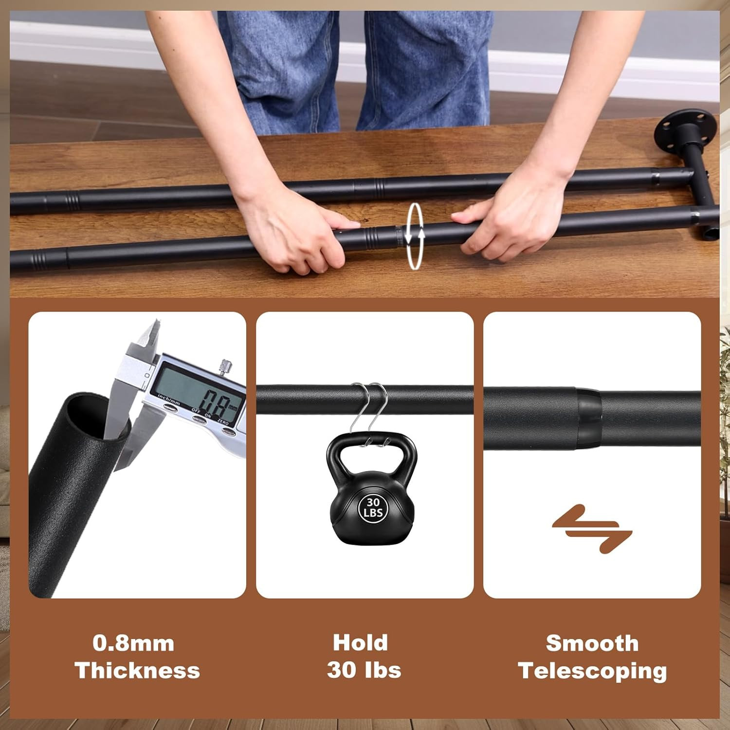 Heavy Duty Adjustable Double Curtain Rod 31-137 Inch – Black Wrap Around Design