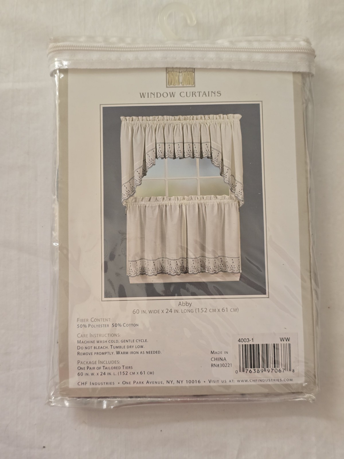 1 PAIR -CHF INDUSTRIES WINDOW CURTAINS ABBY TAILORED TIER PAIR 60” X 24” NIP