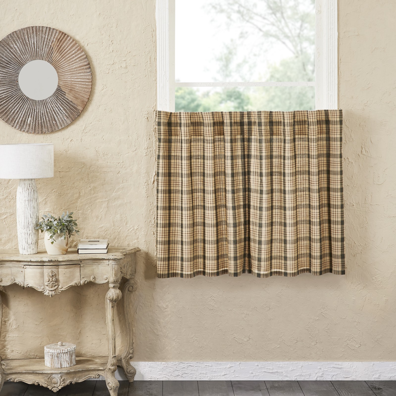 Primitive 36″x36″ Tier Pair Tan Rod Pocket Kitchen Window Curtains VHC Brands