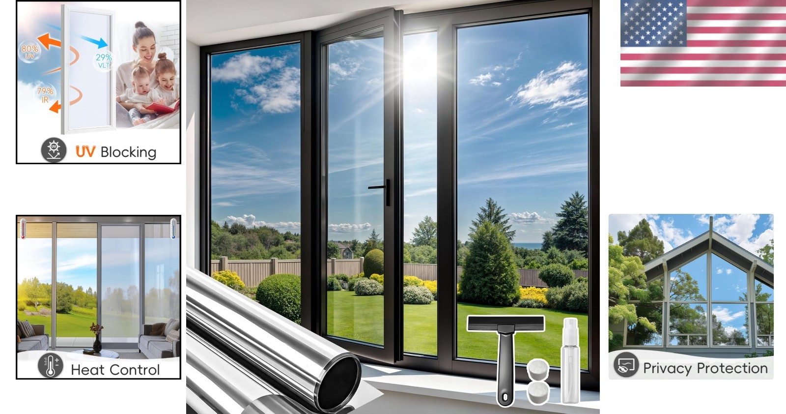 Static Cling Reflective Window Film – Daytime Privacy & UV Protection (30x200cm)