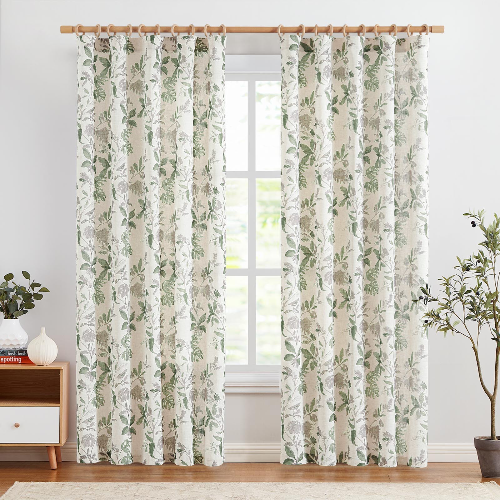 Tropical Leaf Curtains 2 Panels Farmhouse Room Darkening Rod Pocket 84″