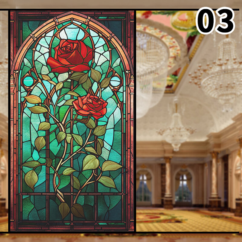 Retro Rose Stained Glass Film Frosted Window Sticker Bathroom Office Decor