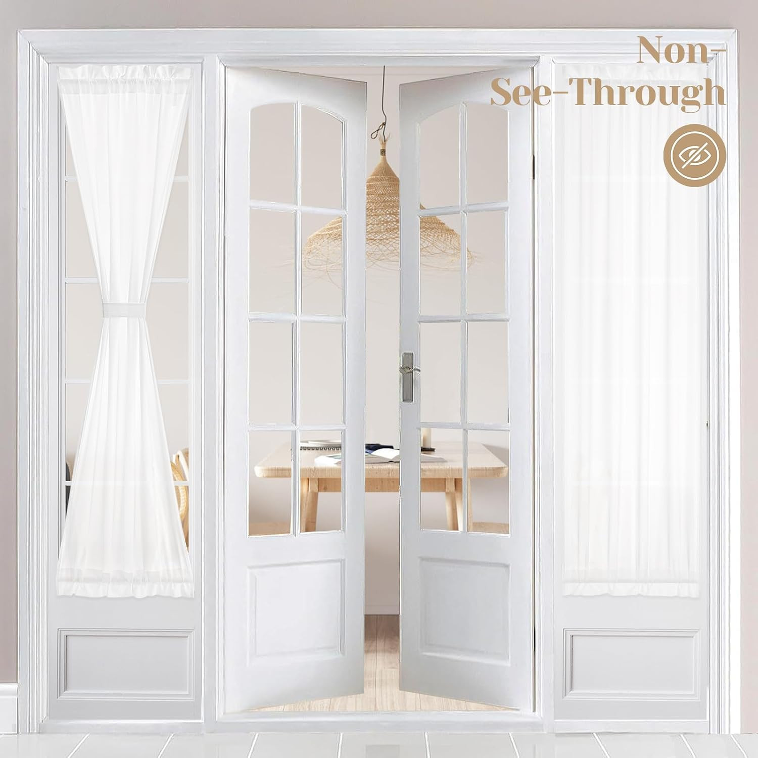 Non-See-Through Sidelight French Curtains for Front Door, Light Filtering Privac