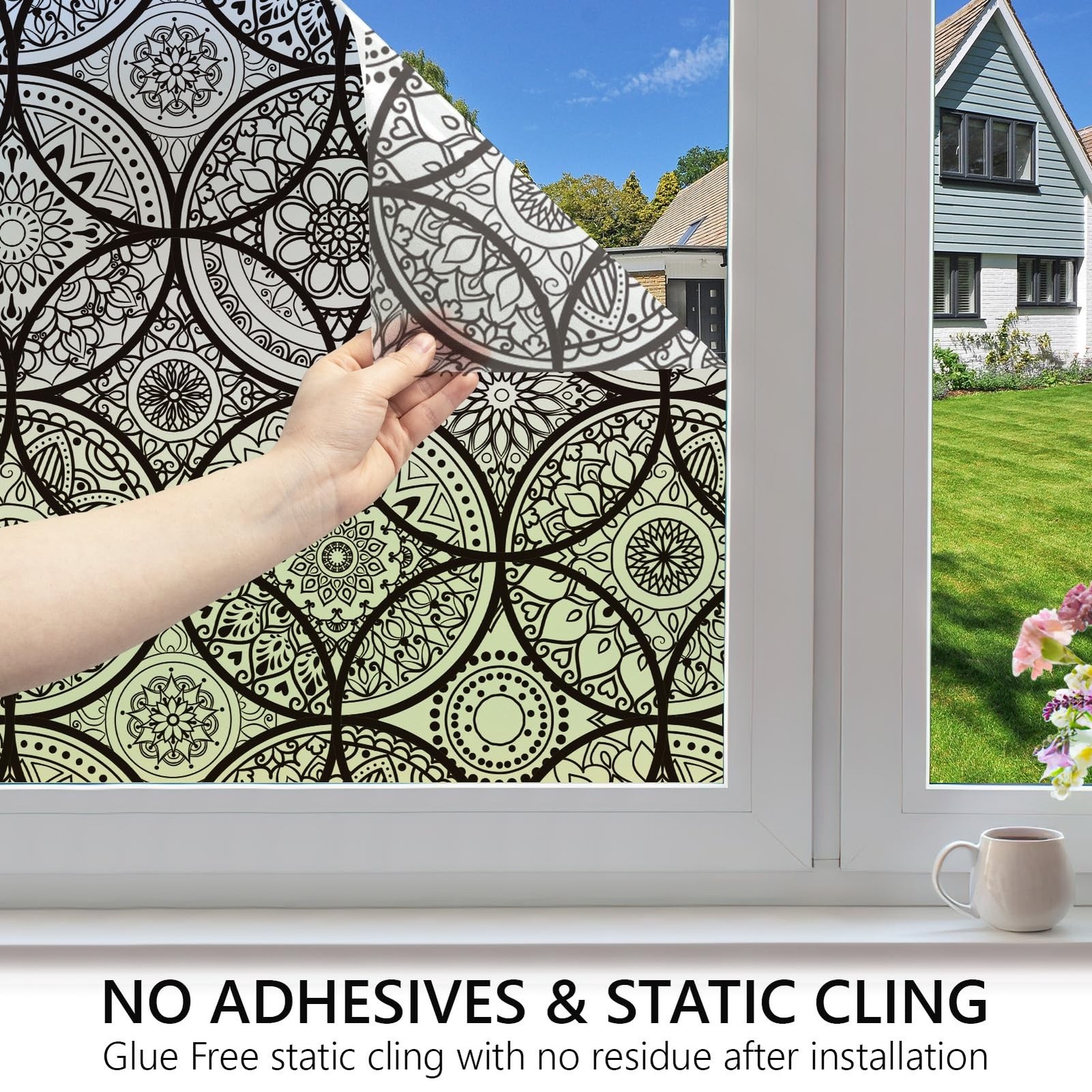 DKTIE Boho Stained Glass Look Window Privacy Film with Installation Tools, De…