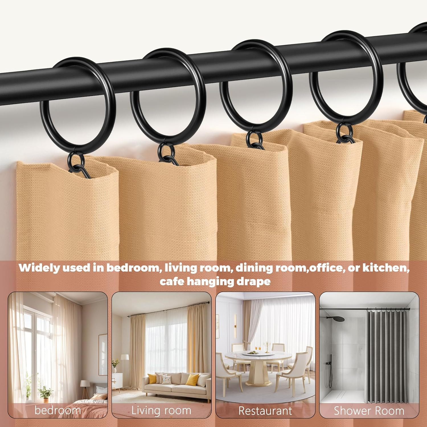 Curtain Rings with Eyelets,48 Pack Metal Black Curtain Rings for Pinch Pleat Cur