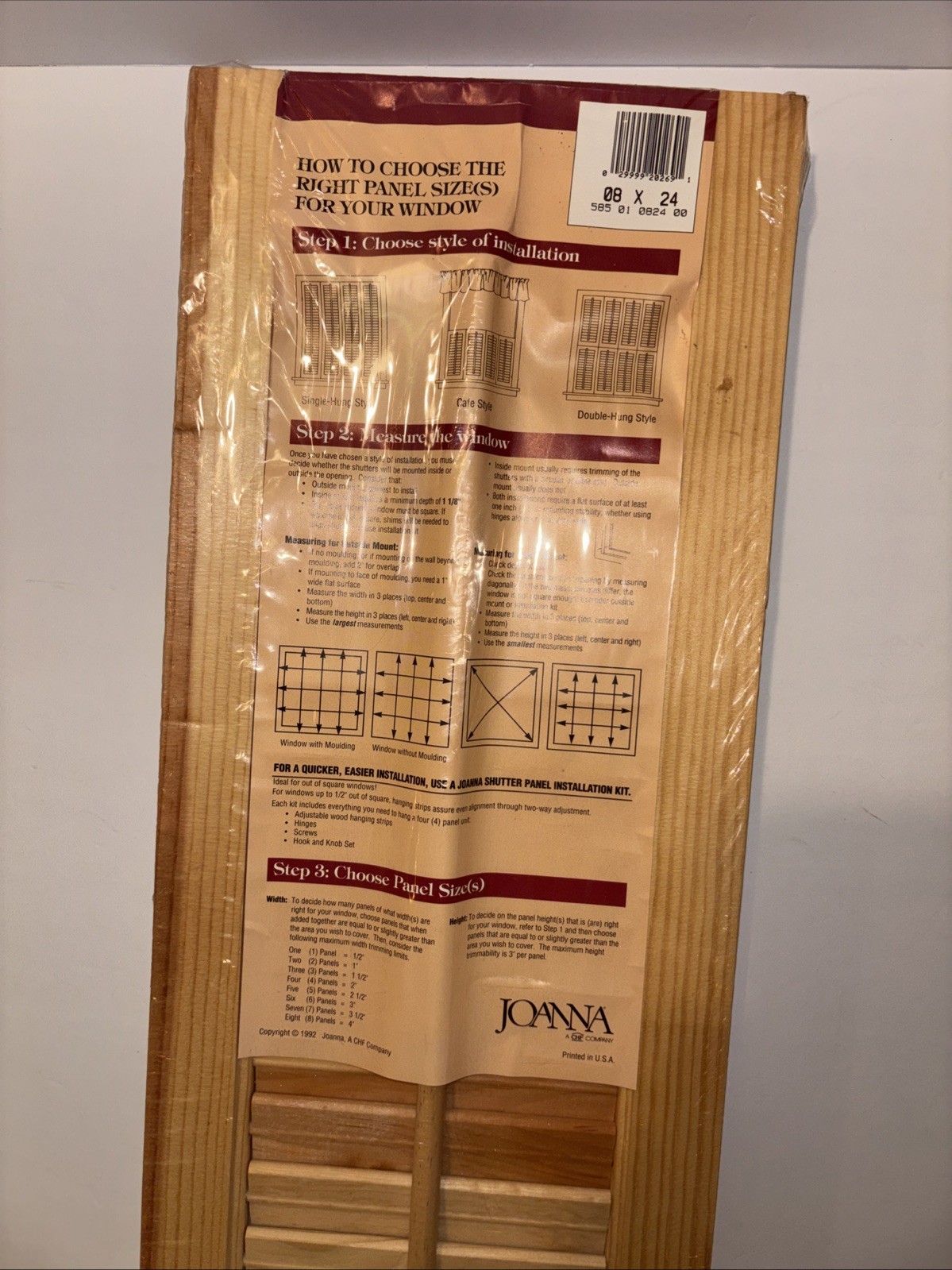Vintage Joanna Interior Wood Shutter Panel 8×24 NOS Sealed Unfinished Pine USA