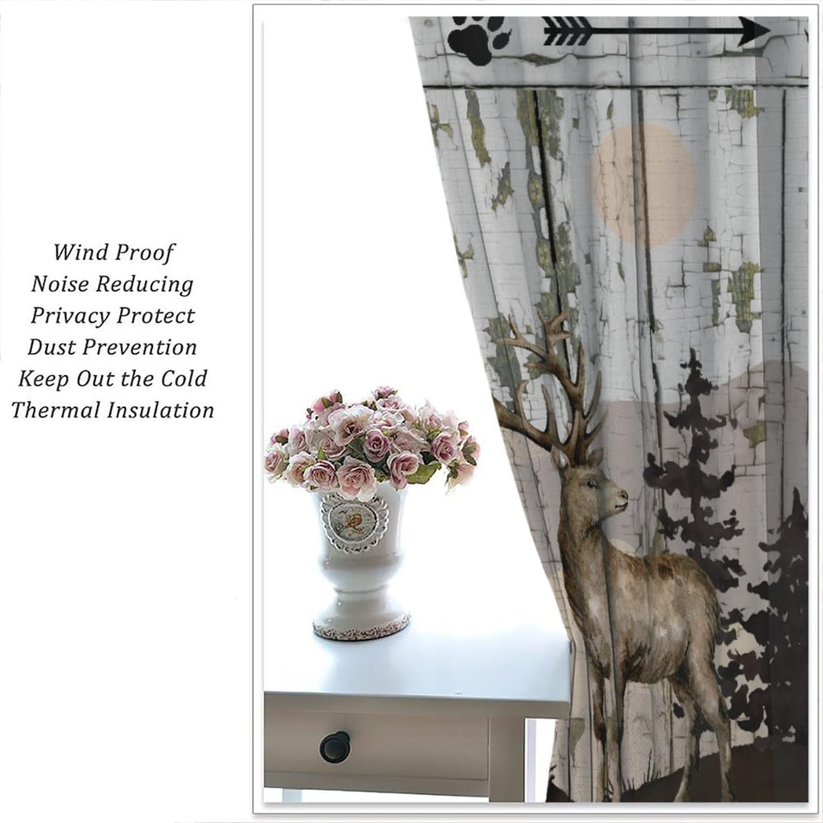 Wild Bear Deer Curtains, Rustic Cabin Country Farmhouse Wooden Barn Door Wild…