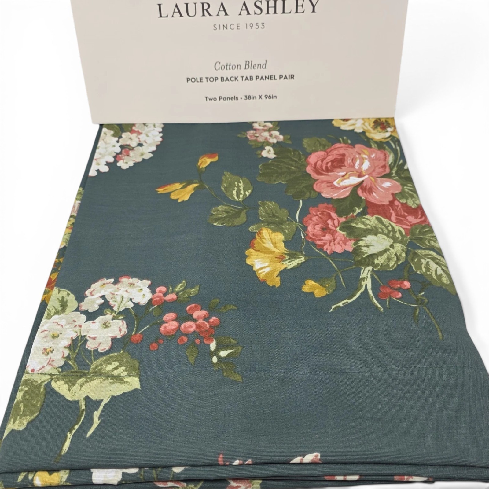 NEW Laura Ashley Floral Curtains Set of 4 Panels 38×96 Cotton Blend Back Tab