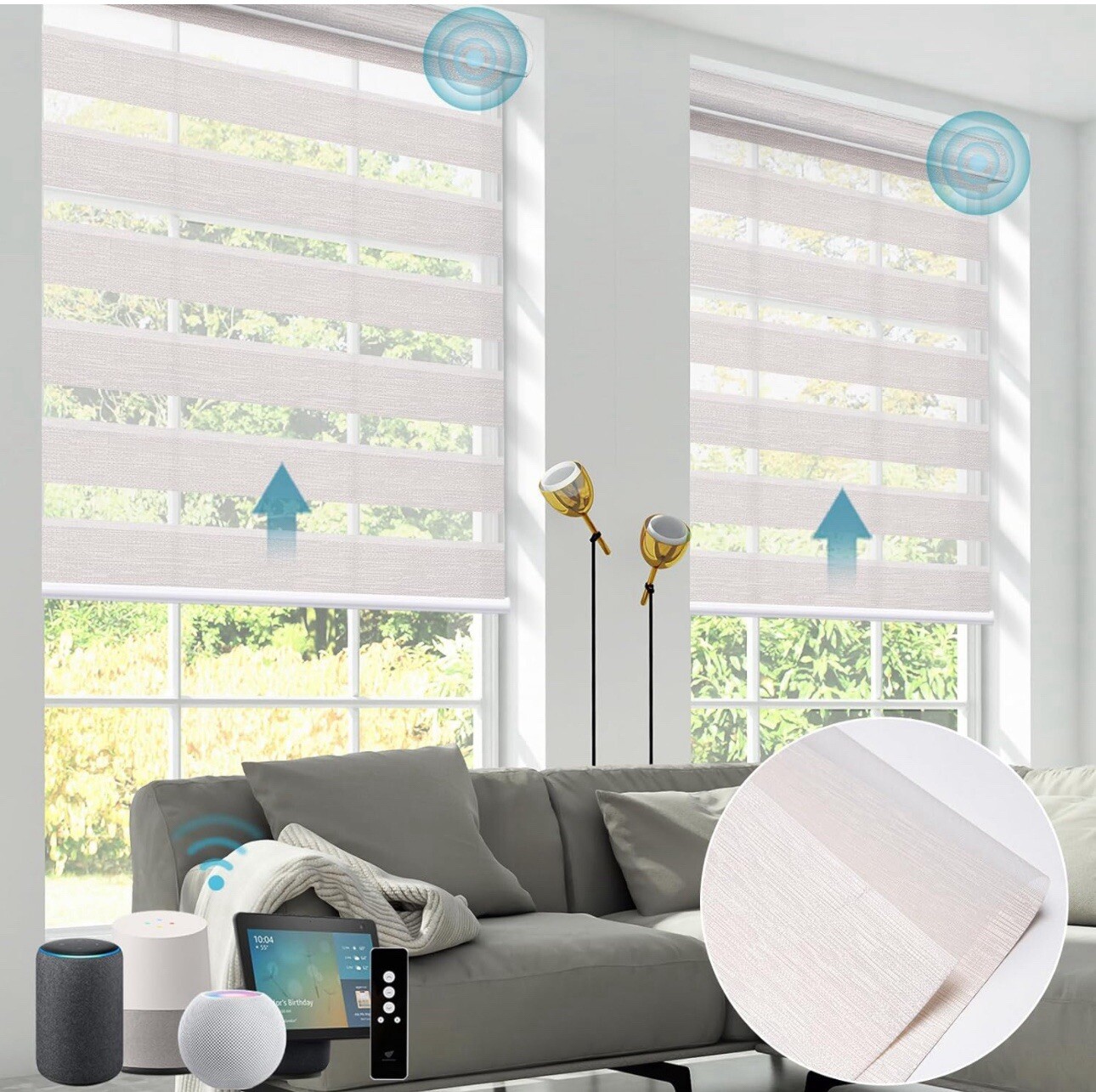 SmartWings Zebra LFT Shades w/ Motor & Remote Control Brand New 35W x 70H