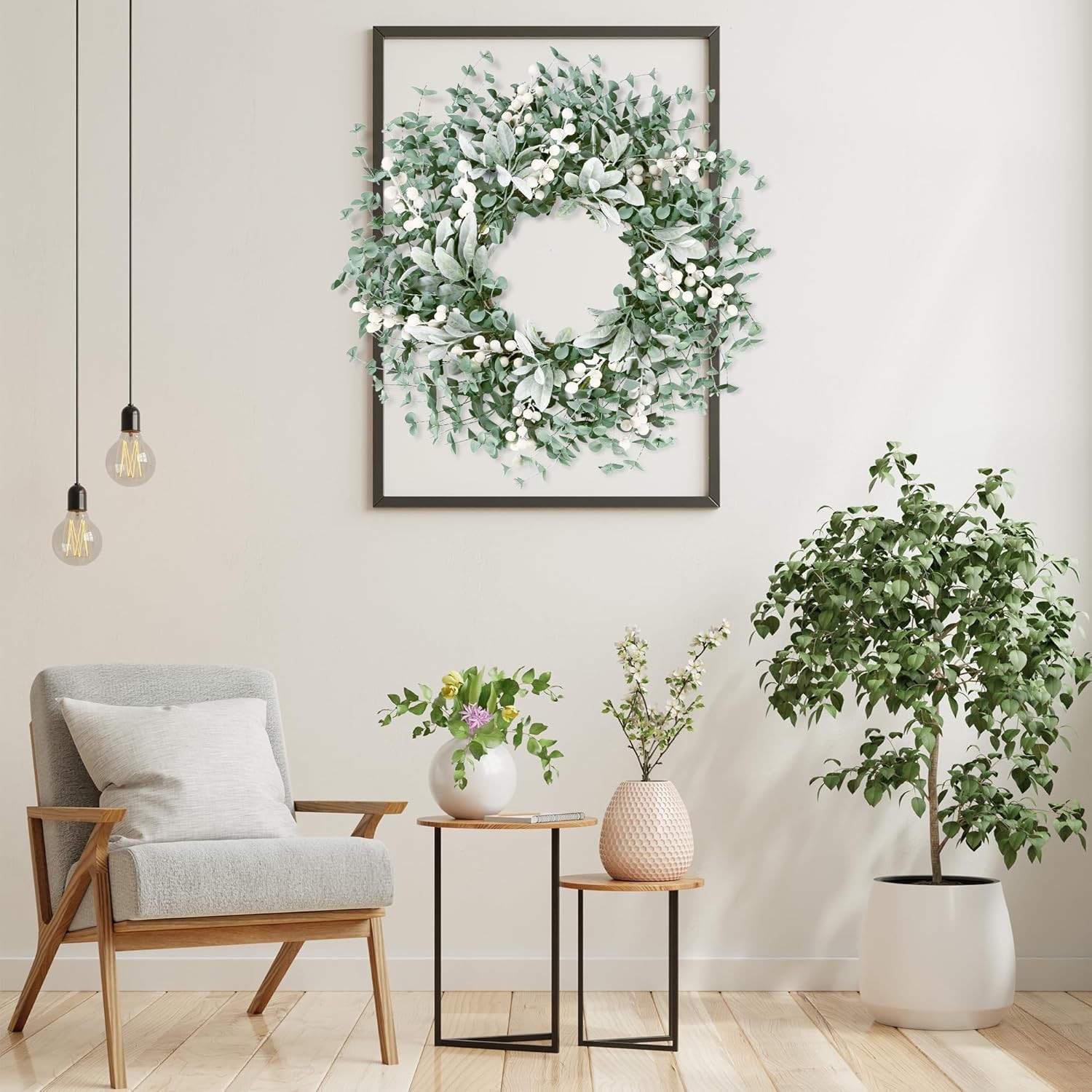 Sggvecsy Artificial Greenery Leaves Boxwood Wreath with White Berries – Green