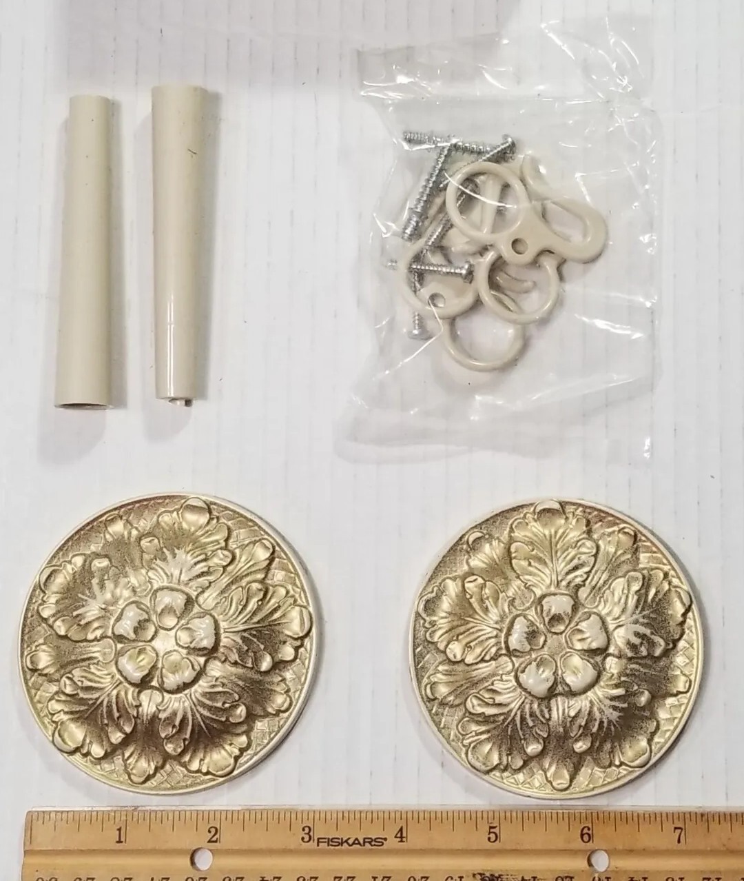 1 Pr Kirsch Tieback Holders 7603 Antique White NOS 7603 Chateau Antique White