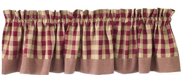 Rustic Country Primitive York Wine Burgundy Check Valance 72″ x 14″