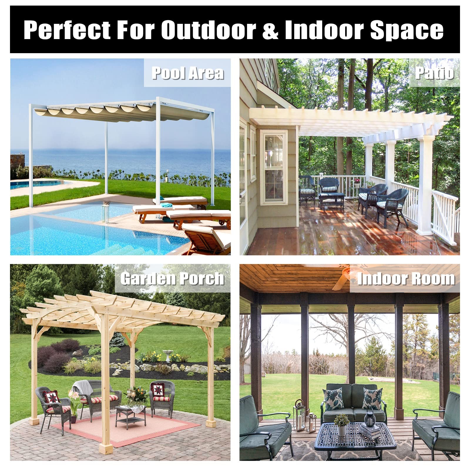 Outdoor Patio Curtains Waterproof Windproof Beige Panel