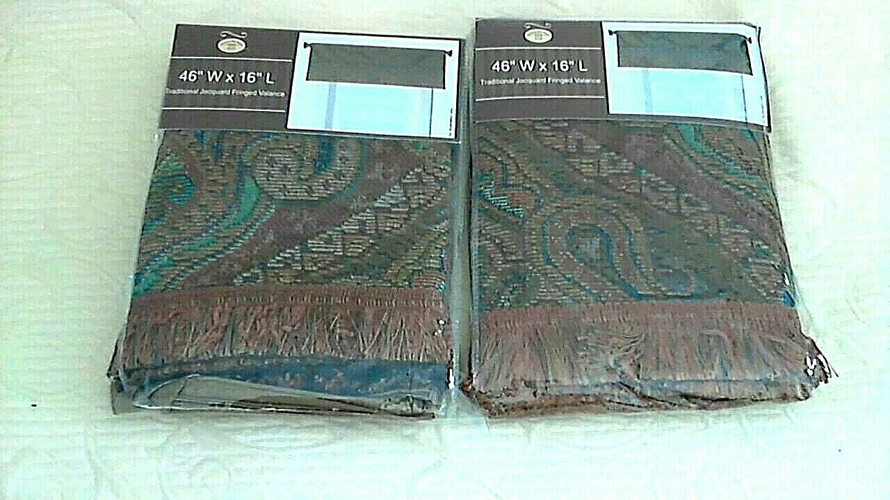 Trad Jacquard Fringe Valances Set 2 46″ W x 16″ L 5 Spot Clean Only NEW In Pack