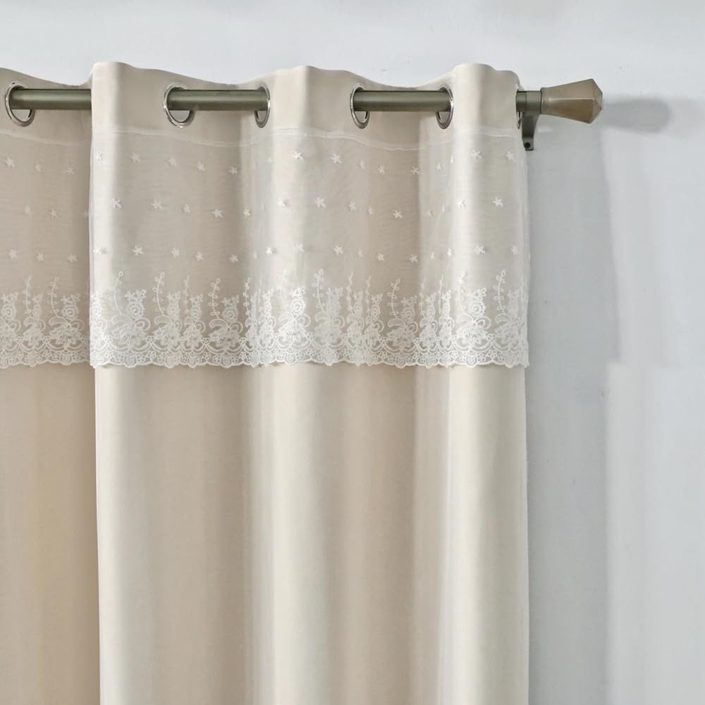 Amidoudou 1 Pair European Double Layer Curtains Luxury Flower Embroidered