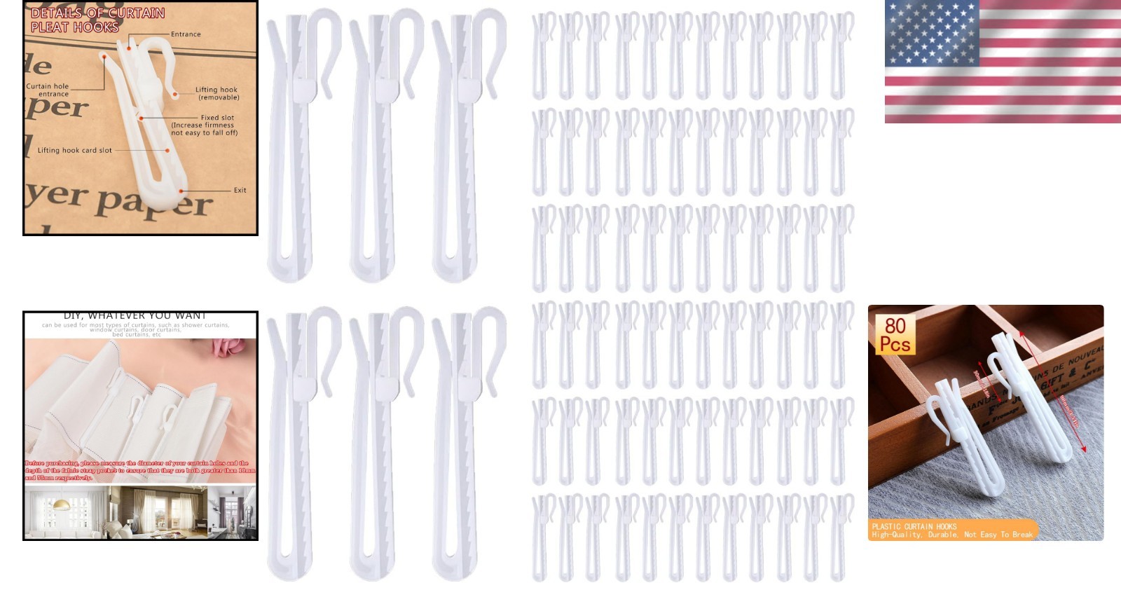 Corrosion-Resistant Pinch Pleat Hooks – 90mm Adjustable Plastic Curtain Hooks